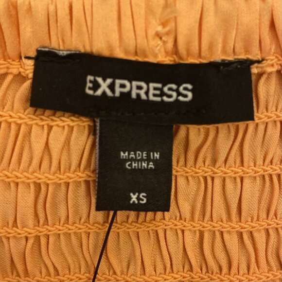 Express Women's Satin V-Bar Puff Sleeve Ruched Pleated Top Apricot Sz XS NWT $58 - Picture 14 of 16